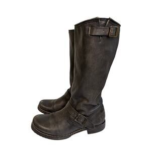 FRYE Veronica Slouch Boots Black Distressed Leather Womens 10M